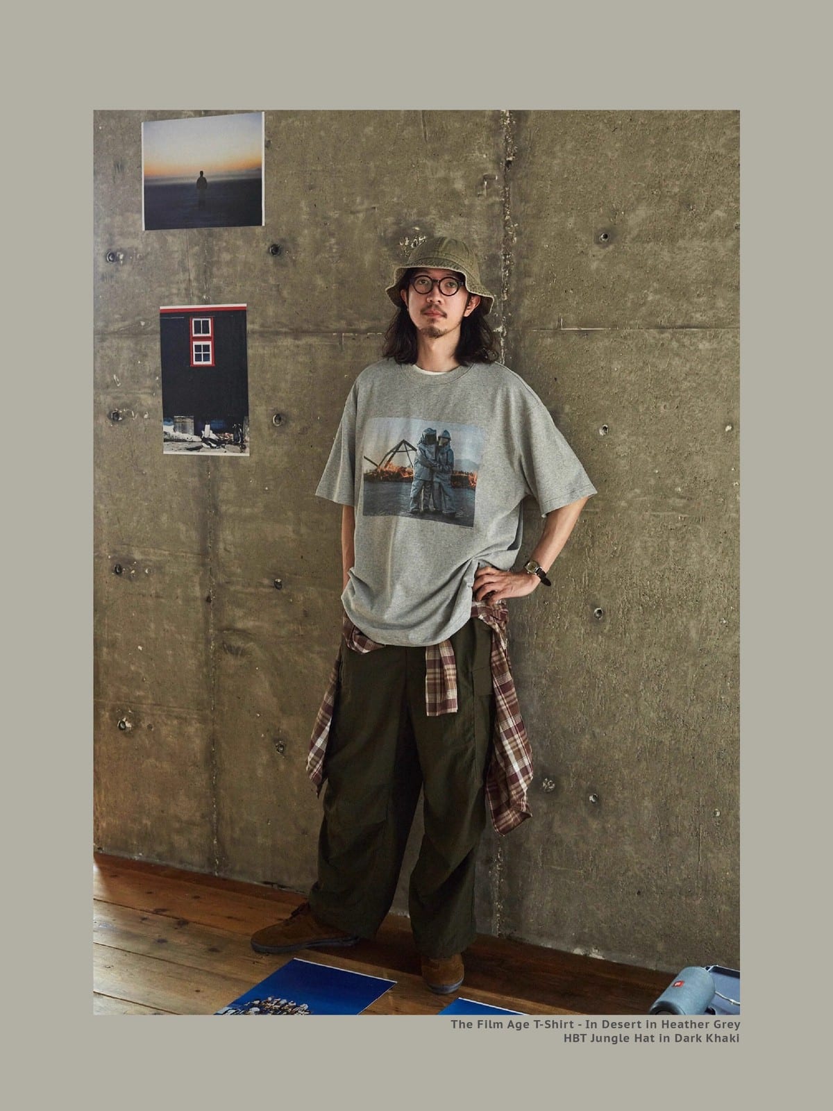 USAGE Vintage Photo Print Cotton T Shirt in Gray - On Male Model