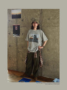 USAGE Vintage Photo Print Cotton T Shirt in Gray - On Male Model
