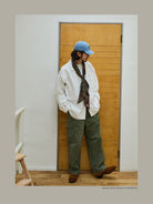 USAGE Cotton Workwear Shirt Jacket in White - On Male Model