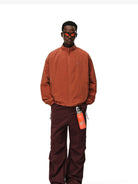 FPA Cotton Blend Stand Collar Jacket in Orange - On Male Model