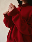 TEASEL Worsted Wool Henley Sweatshirt in Red - On Female Model