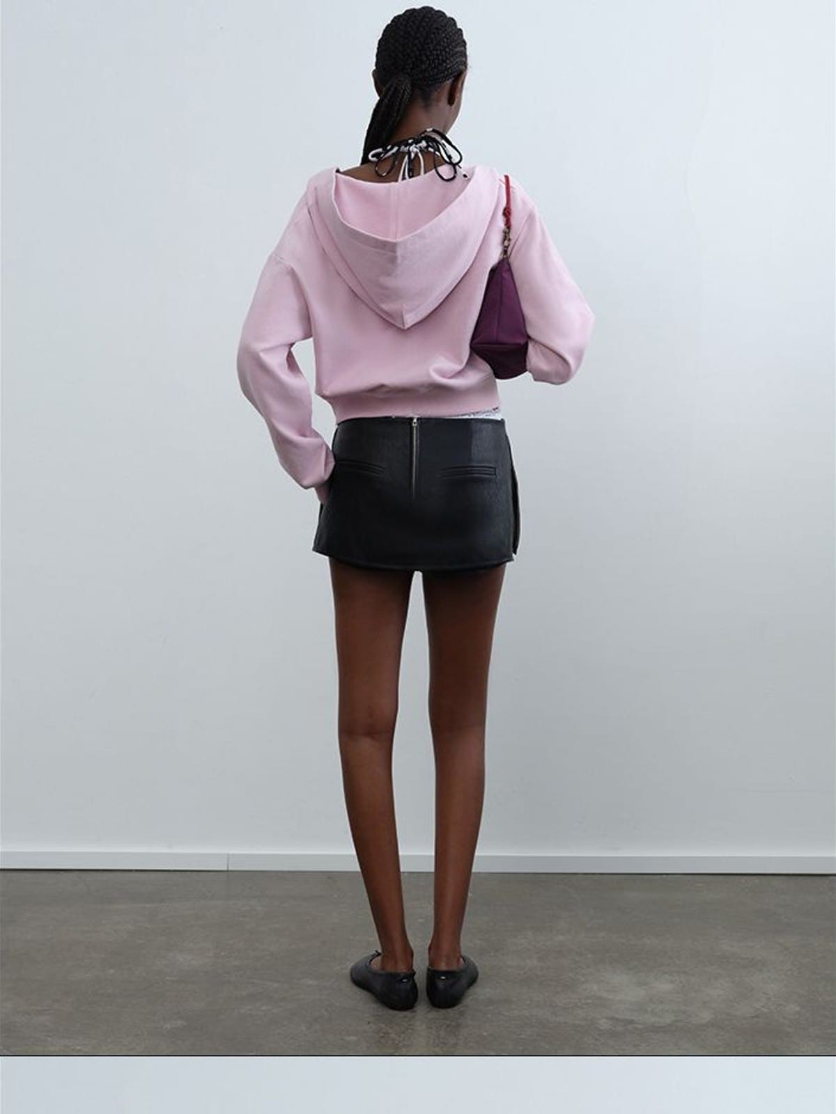 RARELY ALIKE Graphic Cropped Zip Up Hoodie in Pink - On Model
