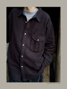 USAGE Detachable Hood Cotton Plaid Shirt in Brown - On Male Model