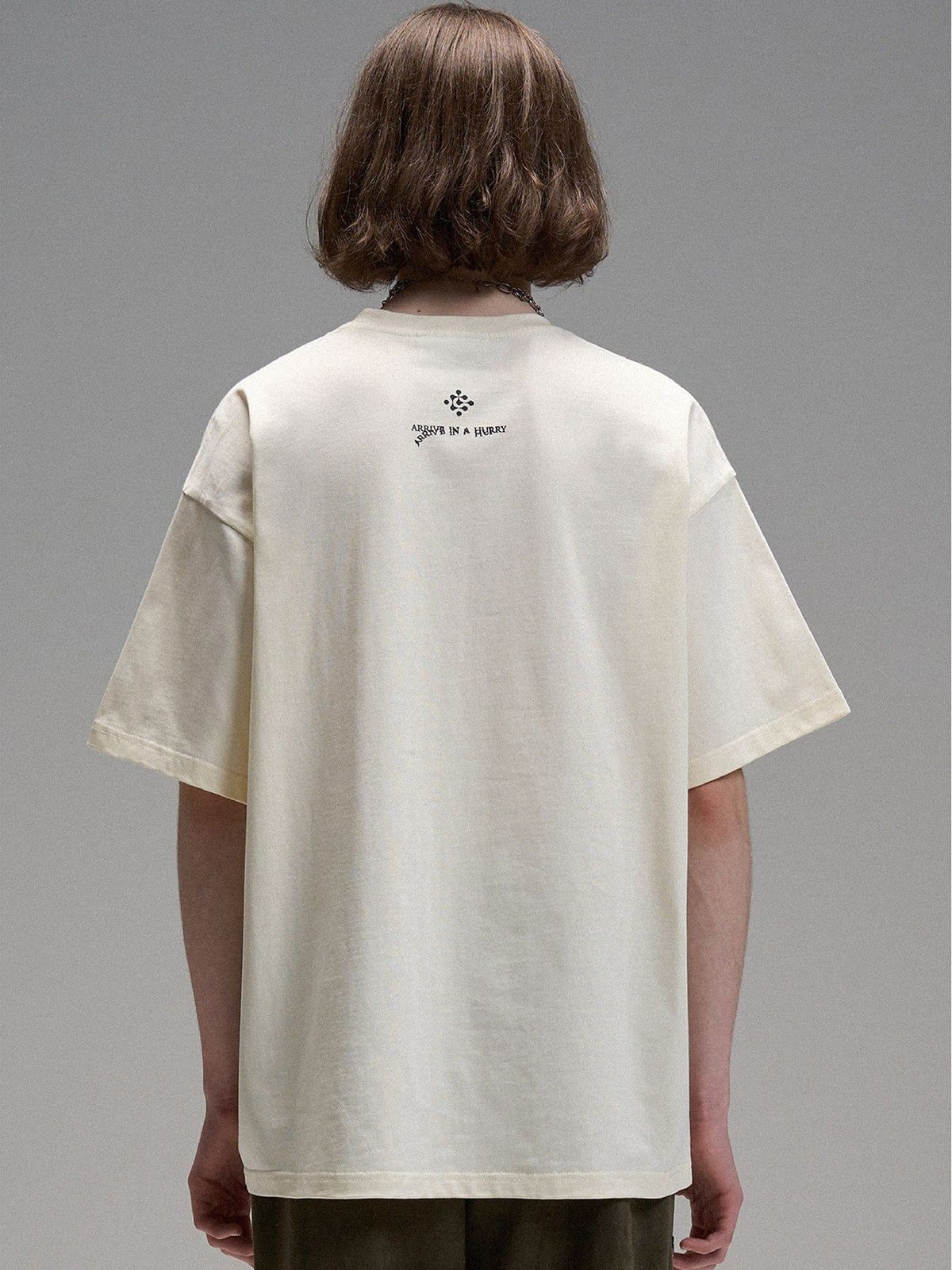 LOSTCTRL Heavyweight Letter Print T Shirt in Cream - On Model