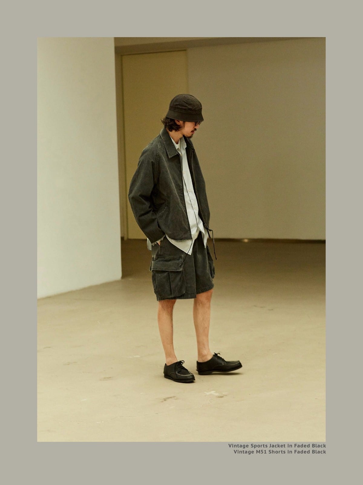 USAGE Vintage Washed Cotton Sports Jacket in Black - On Male Model