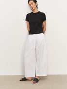 MSBEAST Cotton Blend Tapered Waist T Shirt in Black - On Female Model