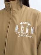 MEDM Nylon Stand Collar Coach Jacket in Beige - On Model