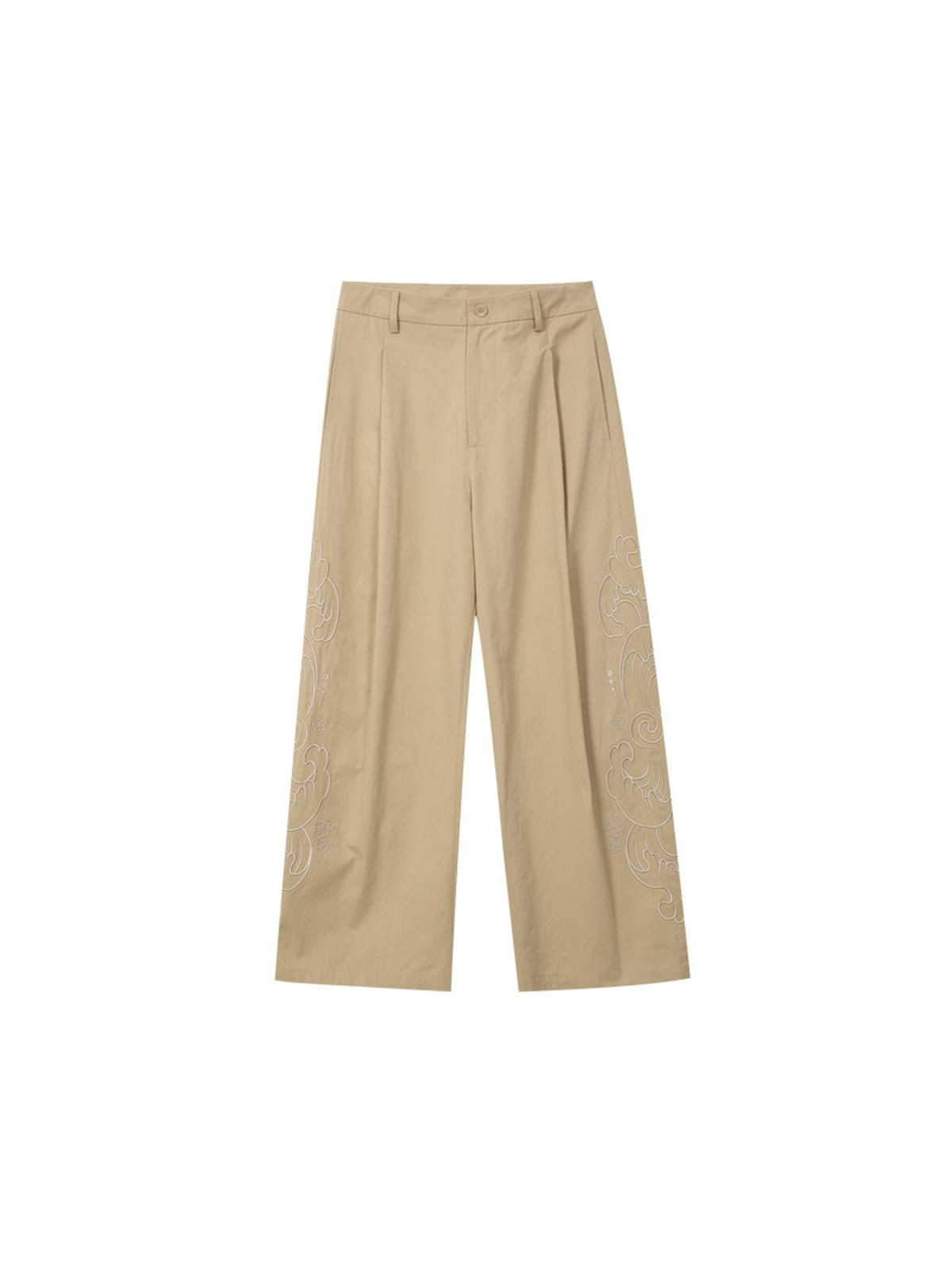 MEDM Embroidered Cotton Cargo Pants in Beige