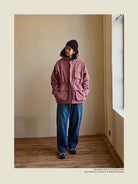USAGE Cotton Nylon Hooded Mountain Parka in Pink - On Male Model