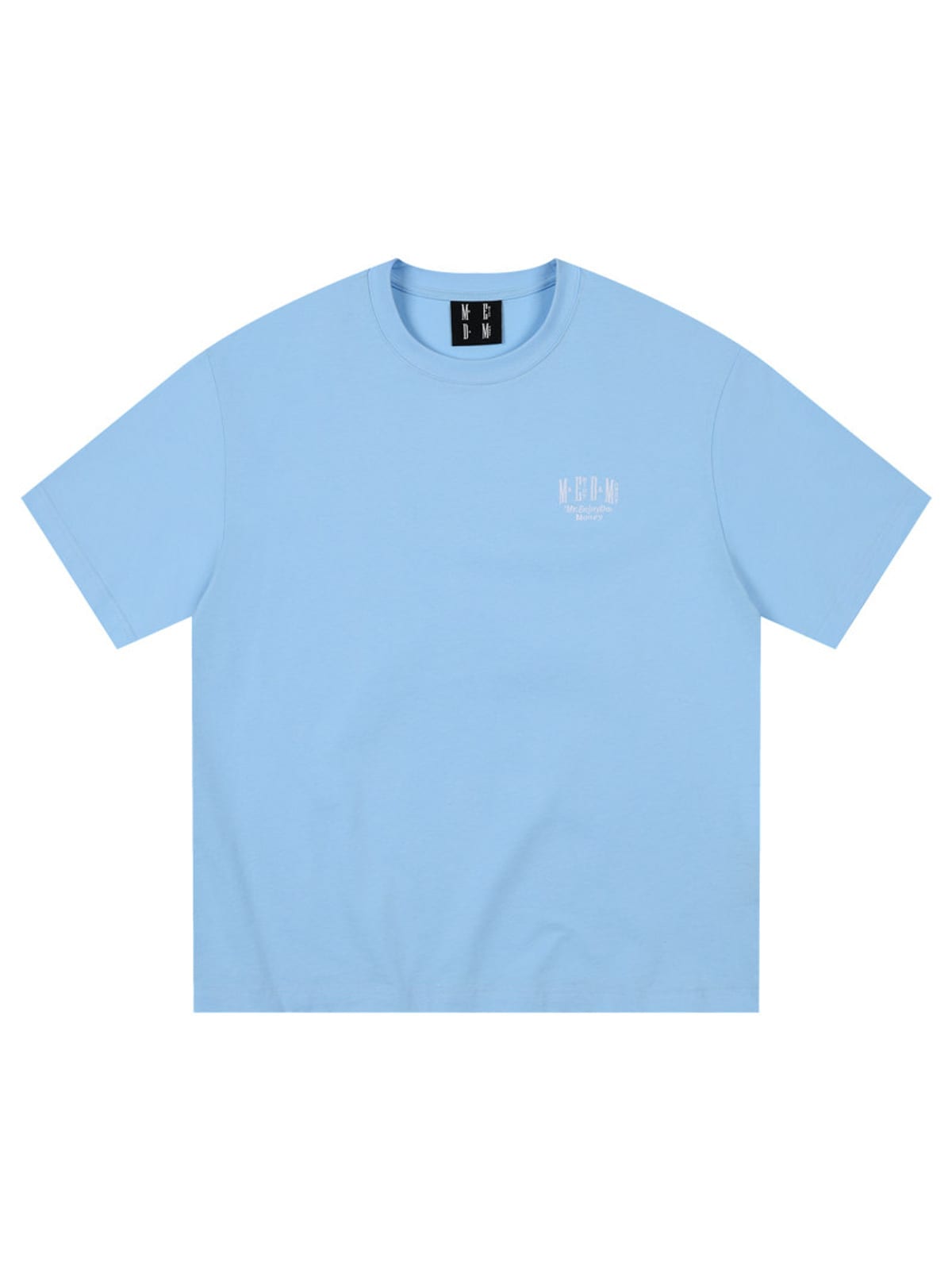 MEDM Letter Embroidery Cotton T Shirt in Sky Blue