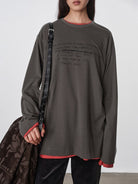 Random Piece Script Letter Print Cotton T Shirt in Gray - On Female Model