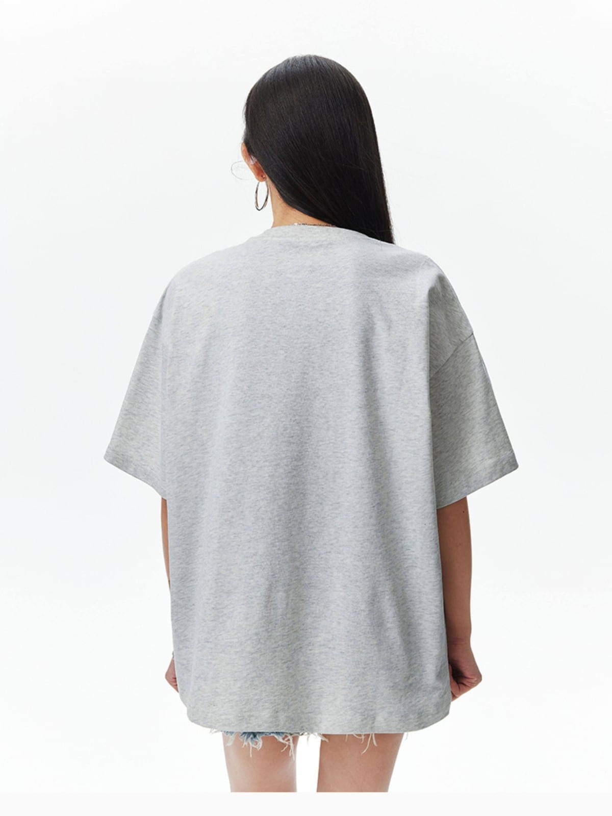MEDM Vintage Logo Typography Cotton T Shirt in Heather Gray - On Female Model