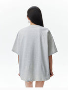 MEDM Vintage Logo Typography Cotton T Shirt in Heather Gray - On Female Model