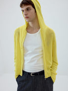 SIMPLE PROJECT Washi Paper Yarn Zip Up Hoodie in Yellow - On Male Model