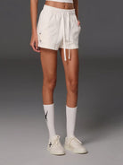 SMFK Cotton Wool Blend Drawstring Shorts in White - On Female Model