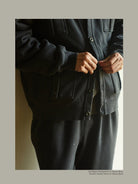 USAGE Cotton Safari Pocket Cardigan Sweatshirt in Navy Blue - On Model