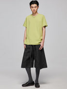 SIMPLE PROJECT Misaligned Seam Crewneck T Shirt in Green - On Male Model