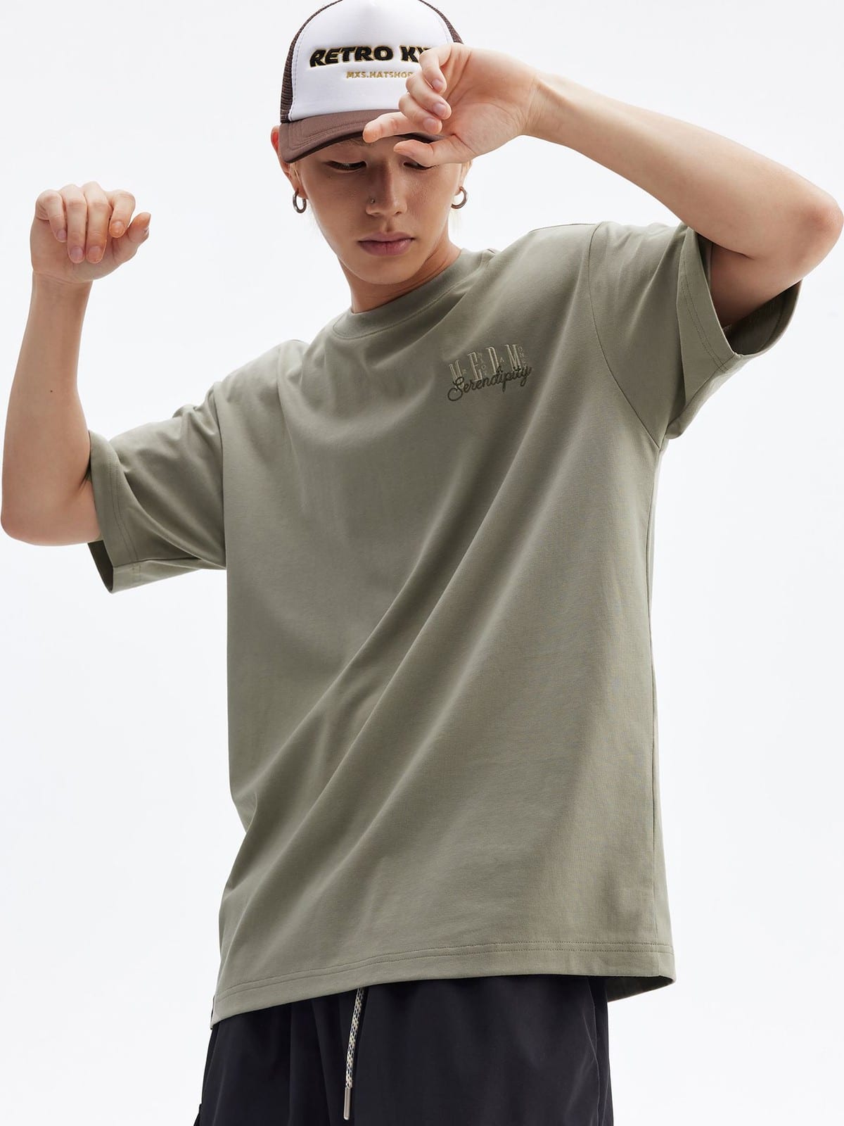 MEDM Cooling Cotton Blend T Shirt in Mint - On Male Model