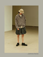 USAGE Gradient Plaid Cotton Blouson in Brown - On Male Model