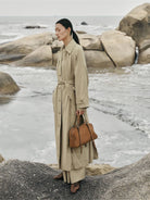 QIUZHEN Vegetable Tanned Kidskin Bowling Bag in Gray - On Female Model