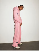 MEDM Lightweight Fleece Drawstring Sweatpants in Pink - On Male Model