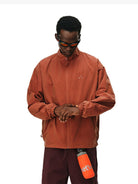 FPA Cotton Blend Stand Collar Jacket in Orange - On Male Model