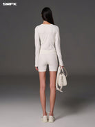 SMFK Scoop Neck Zip Up Sports Jacket in White - On Model