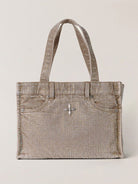 SMFK Distressed Denim Chain Tote Bag in Wild Diamond