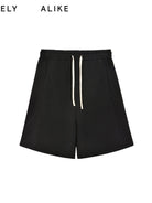 RARELY ALIKE Cotton Drawstring Sweat Shorts in Black