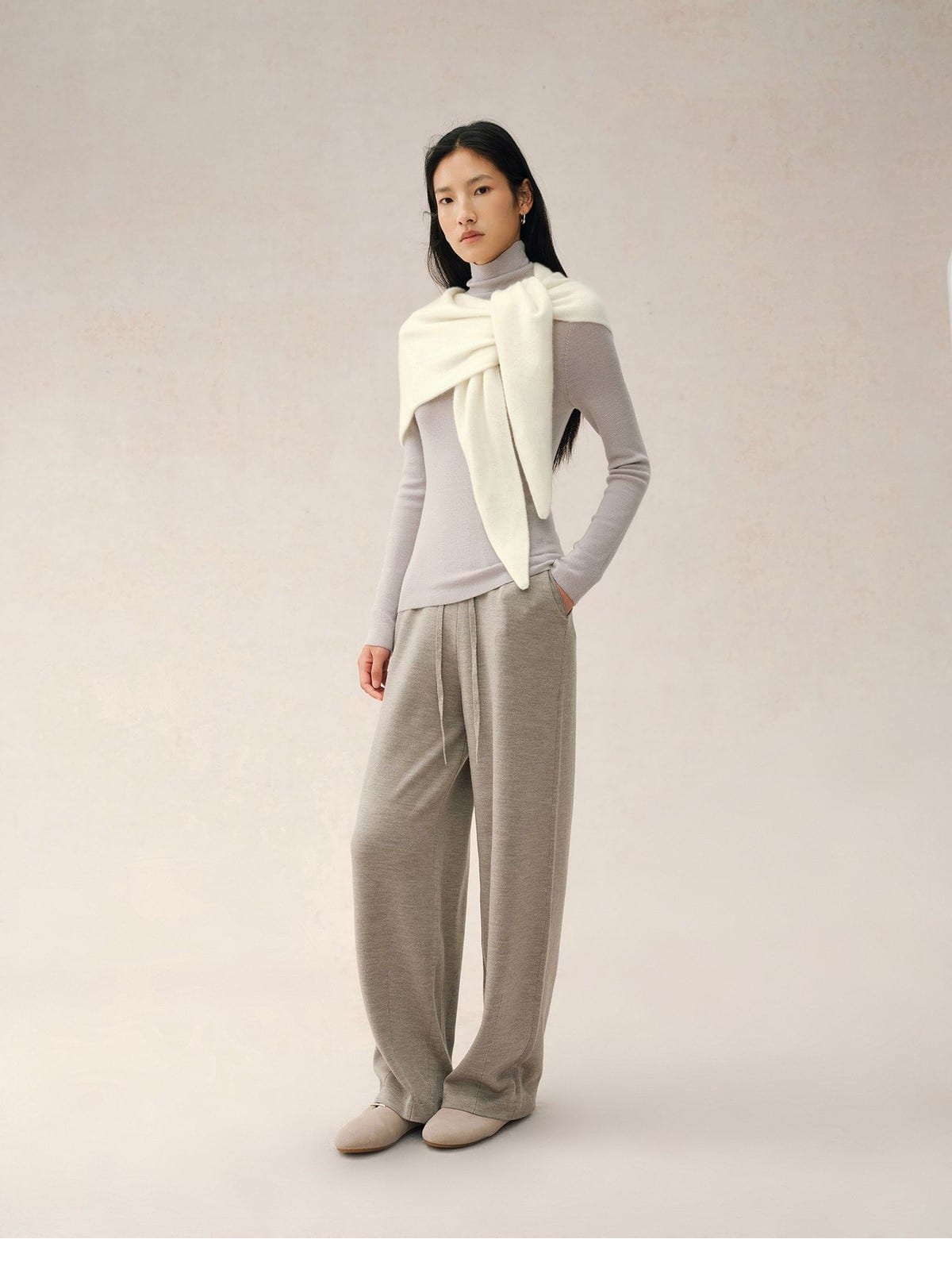 TEASEL Washable Merino Wool Sweatshirt in White - On Female Model