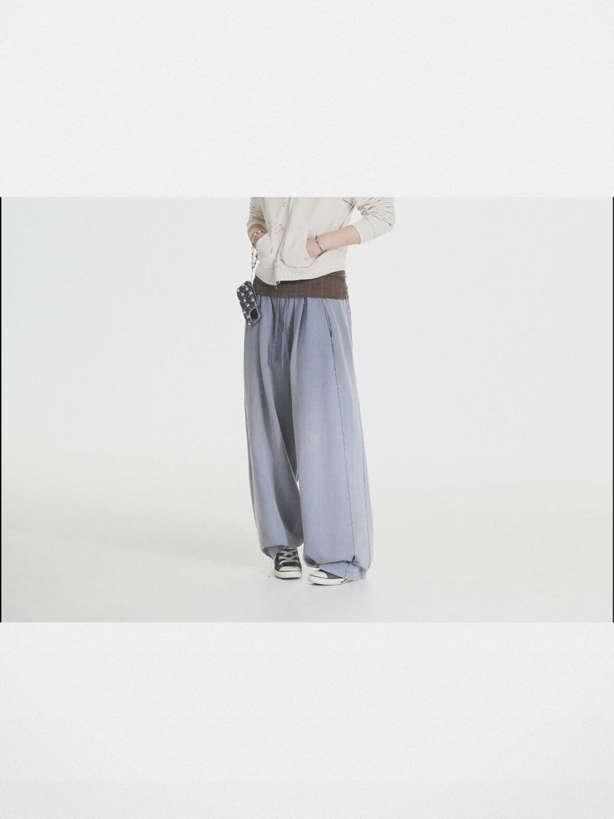 MASONPRINCE Wide Leg Inverted Pleat Sweatpants in Purple - On Model