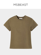 MSBEAST Cotton Blend Tapered Waist T Shirt in Olive
