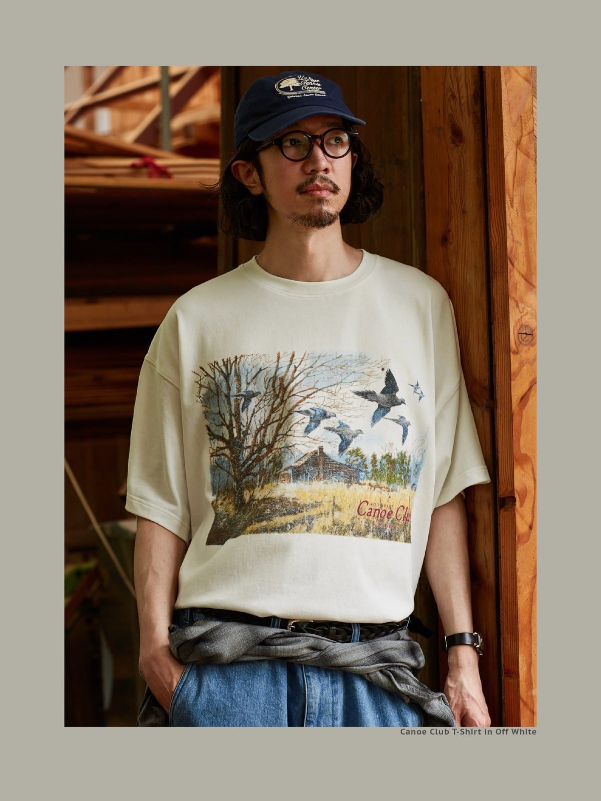 USAGE Canoe Club Graphic Cotton T Shirt in White - On Male Model
