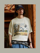 USAGE Canoe Club Graphic Cotton T Shirt in White - On Male Model