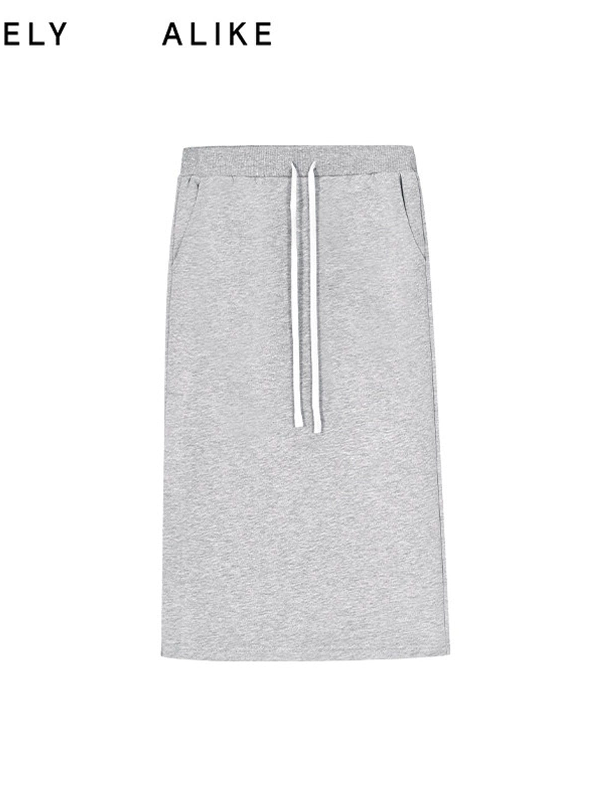 RARELY ALIKE Cotton Side Slit Midi Skirt in Gray