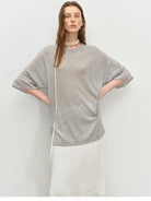MSBEAST Sheer Lyocell Cashmere Half Sleeve T Shirt in Gray - On Female Model
