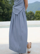 TEASEL Crinkled Silk Blend Shirt Pants Set in Sky Blue - On Female Model
