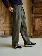 USAGE Pleated Cotton Twill Chinos in Olive - On Model