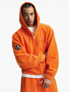 MEDM Fleece Zip Hoodie Drawstring Pants Set in Orange - On Male Model