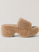 SMFK Cross Hardware Shearling High Heel Mules in Beige