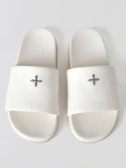 SMFK Leather Cross Detail Slide Sandals in White