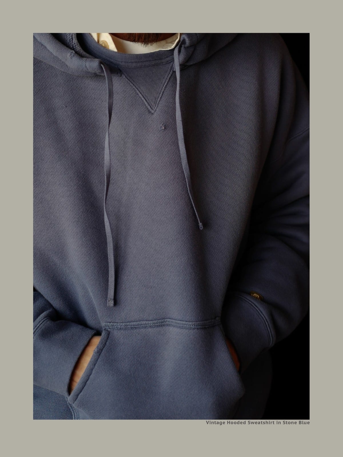 USAGE Faded Vintage Wash Hoodie in Blue - On Male Model