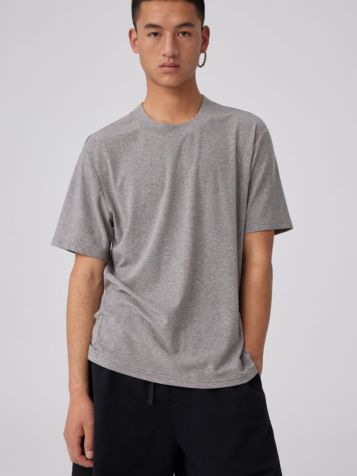 SIMPLE PROJECT Wool Blend Crewneck T Shirt in Gray - On Male Model