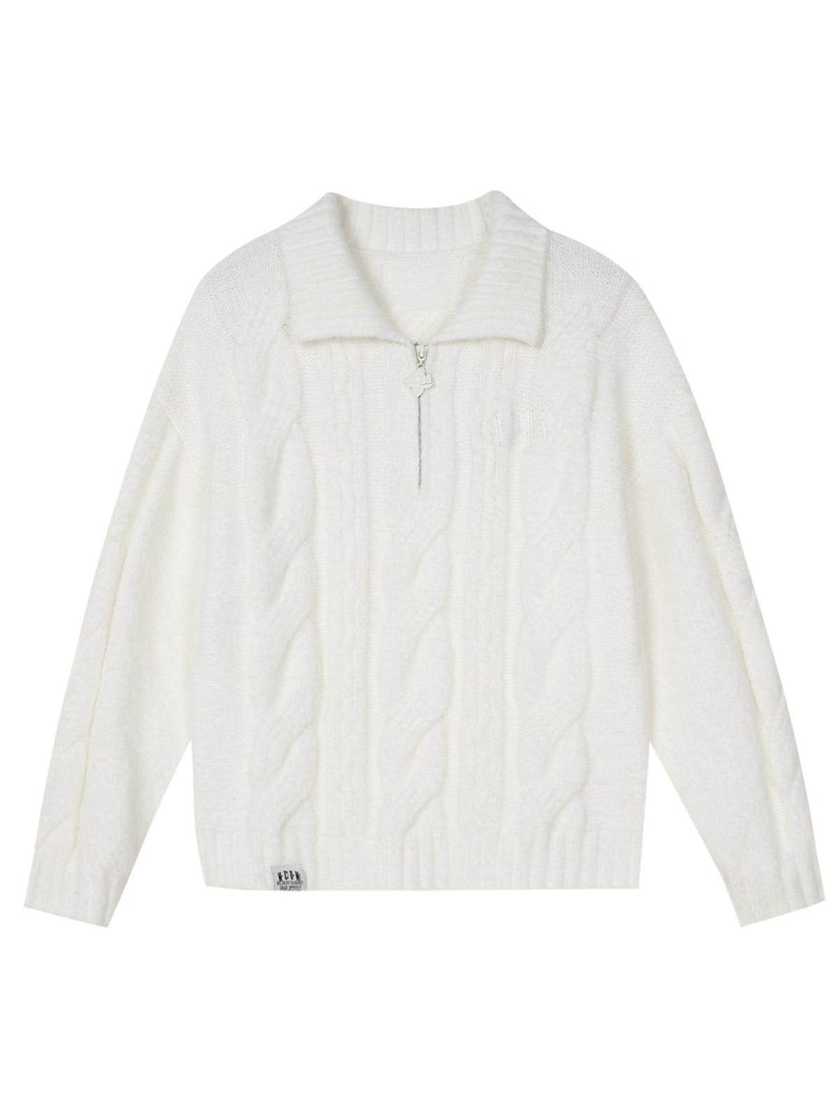 MEDM Cable Knit Quarter Zip Sweater in White