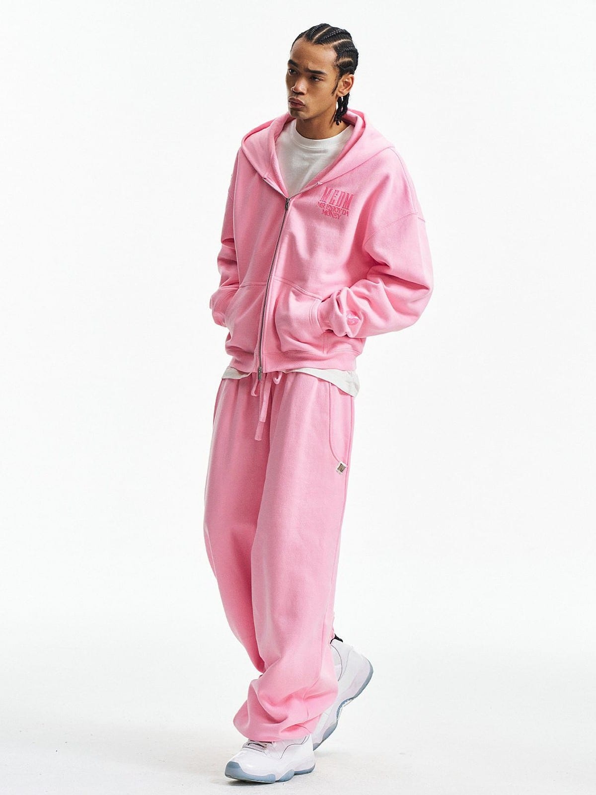 MEDM Cotton Drawstring Sweatpants in Pink - On Male Model