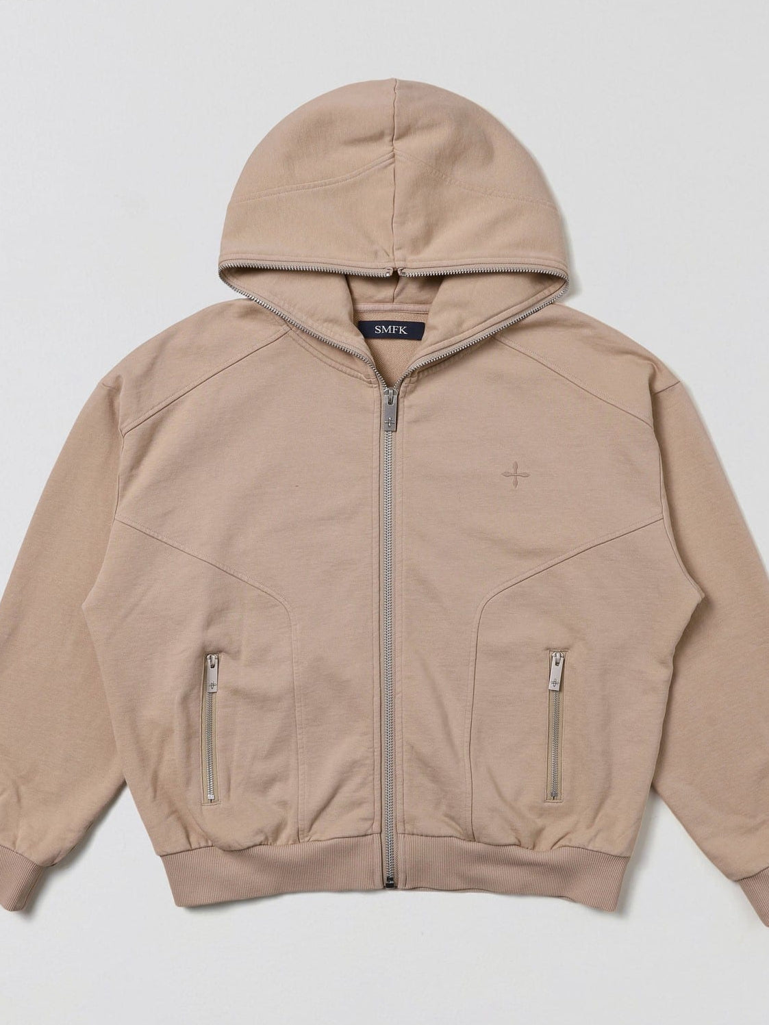 SMFK Cotton Wool Oversized Zip Up Hoodie in Beige
