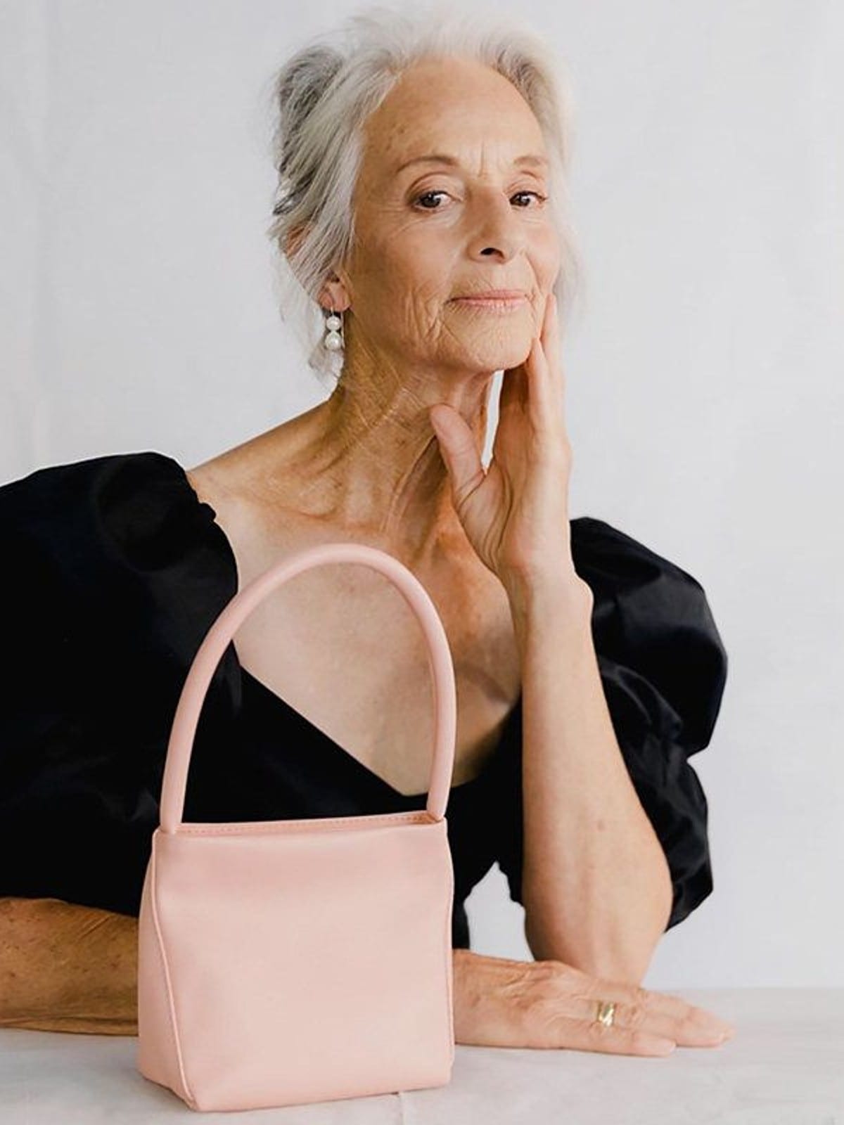 PANLULUPAN Waxed Cowhide Square Shoulder Bag in Pink - On Female Model