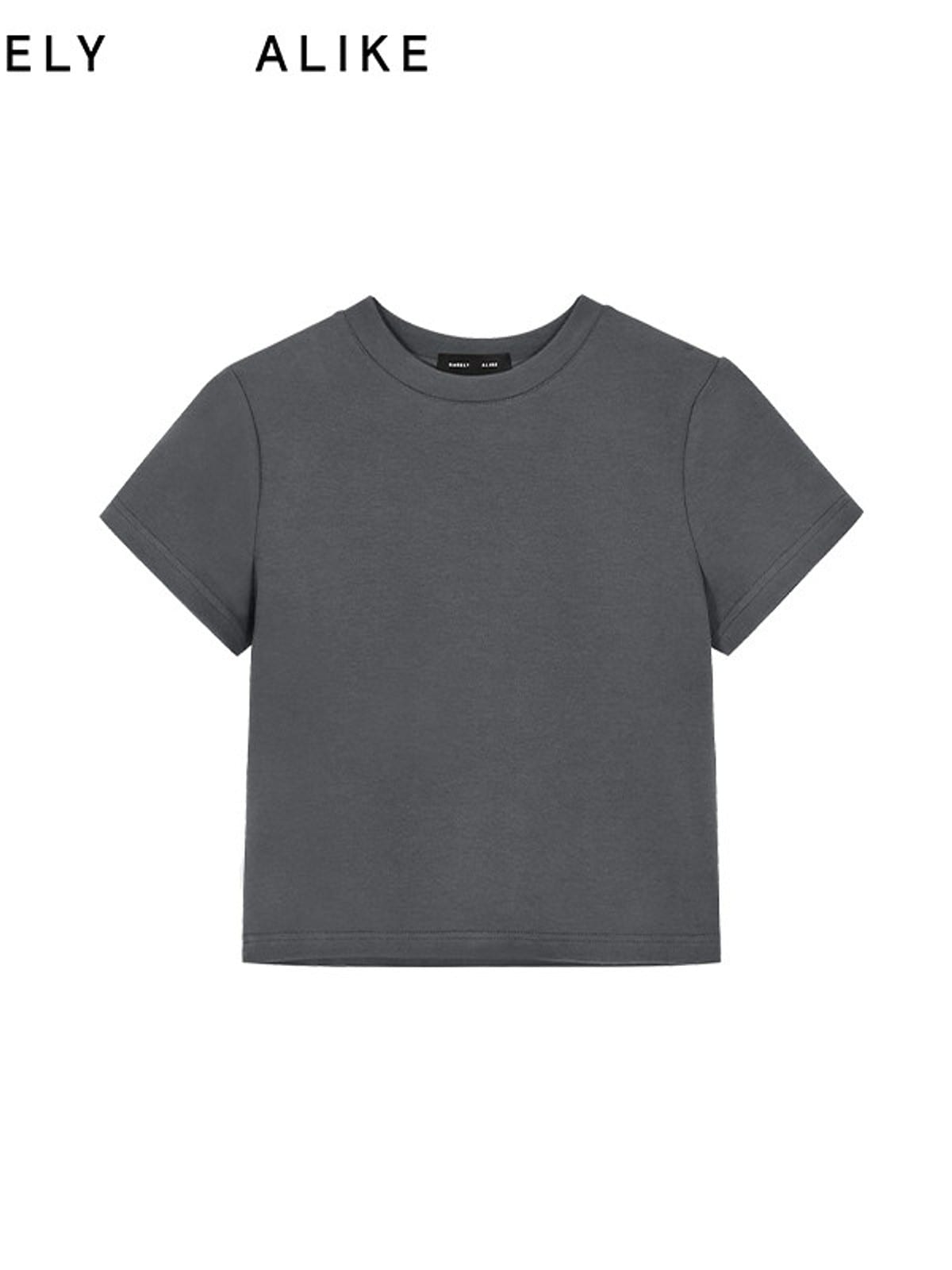 RARELY ALIKE Cropped Cotton Crew Neck T Shirt in Gray