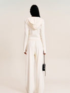 SMFK Washed Ribbed Zip Up Hoodie in Cream - On Model