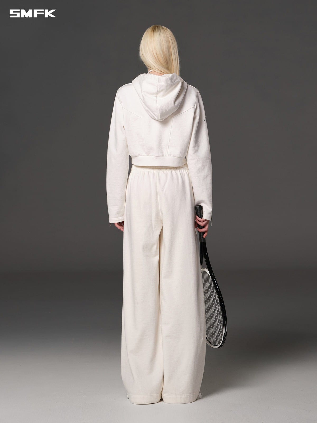 SMFK Cotton Wool Flared Sweatpants in White - On Female Model